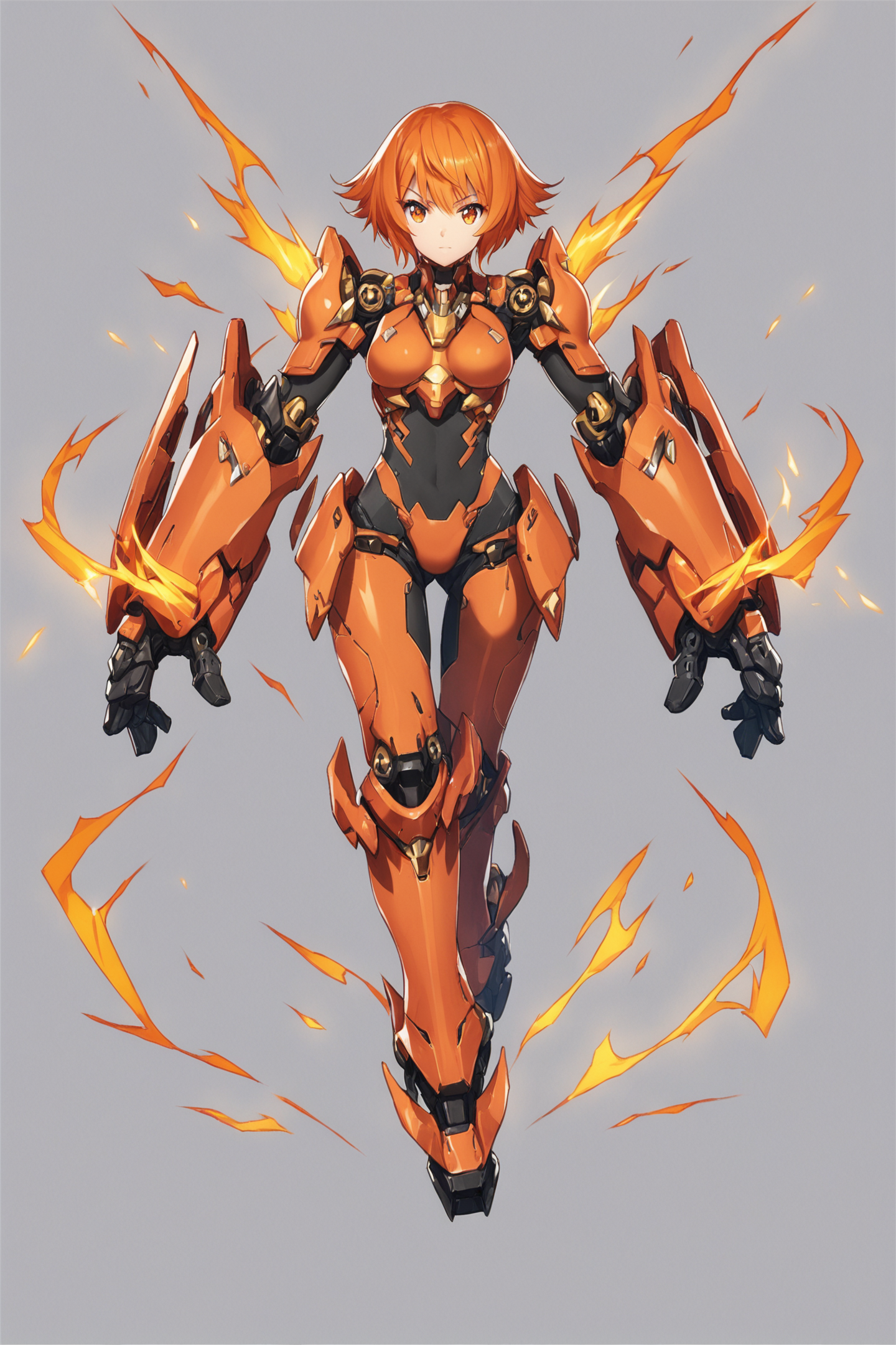 30077-363593582-1girl,solo,electricity,white background,orange hair,simple background,short hair,looking at viewer,full body,armor,mecha musume,.png